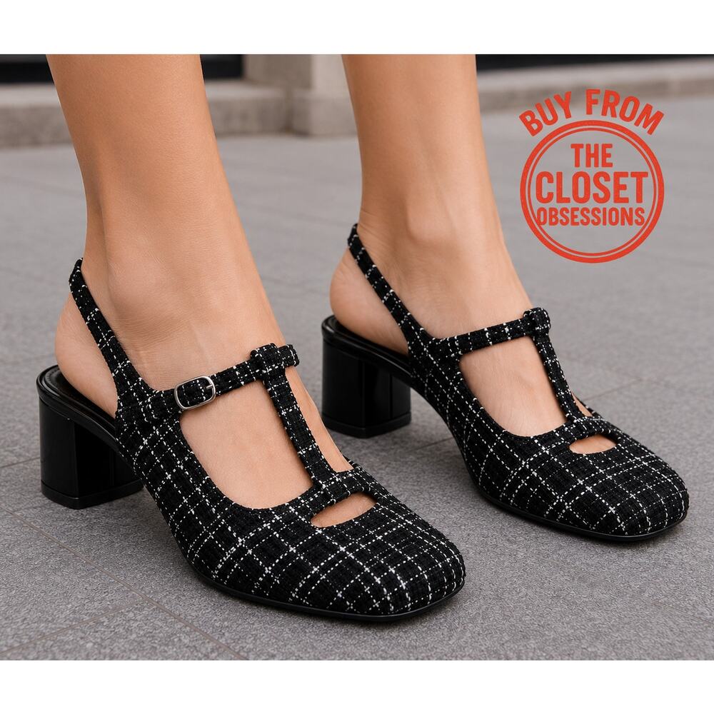 ZARA Tweed Mary Jane Slingback Heels NWT